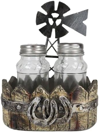 Ebros Gift 6-Tall Rustic Windmill Salt and Pepper Shaker Holder Set