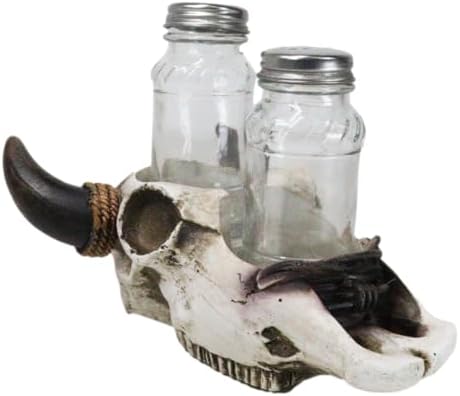 Ebros Gift Rustic Western Cow Skull Salt Pepper Shaker Set
