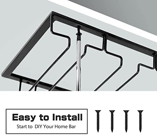 Xverycan 8 Row Wine Glass Rack Metal Stemware Holder with Screws Black