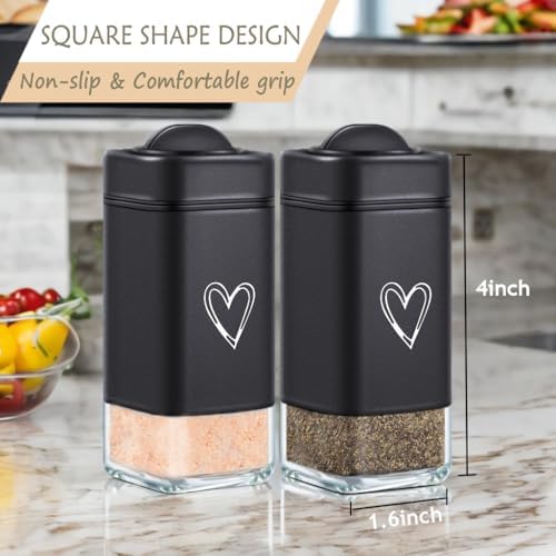Salt Pepper Shakers Set Stainless Steel Glass Moisture-Proof Heart Design