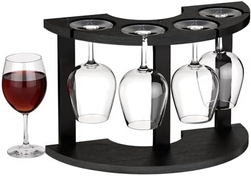 Lacinoeo Wood Wine Glass Rack for 4 Glasses Black 1