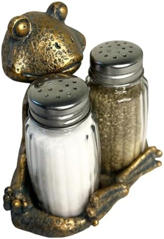 Top Brass Yoga Frog Salt Pepper Set 1