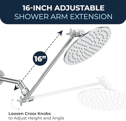 HammerHead Showers All Metal 16 Inch Adjustable Arm - Chrome Shark Teeth Locking