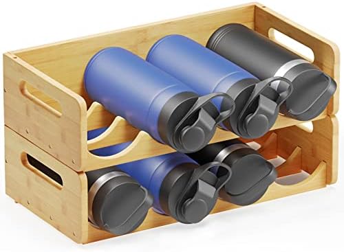 SpaceAid Bamboo Water Bottle Organizer 2 Pack 4-Slot