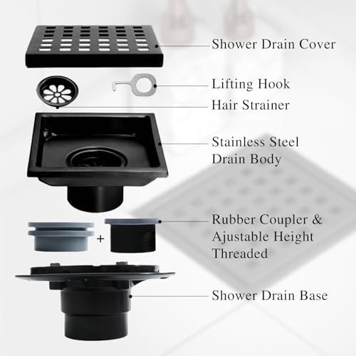 4 Inch Square Drain with Flange and Removable Cover