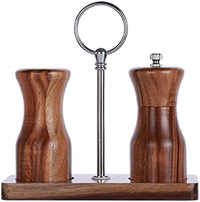 Wooden Pepper and Salt Grinder Set with Hand Crank Holder