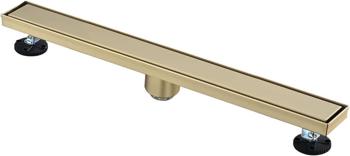 24 Inches Linear Shower Drain with Brushed Gold Hair Strainer