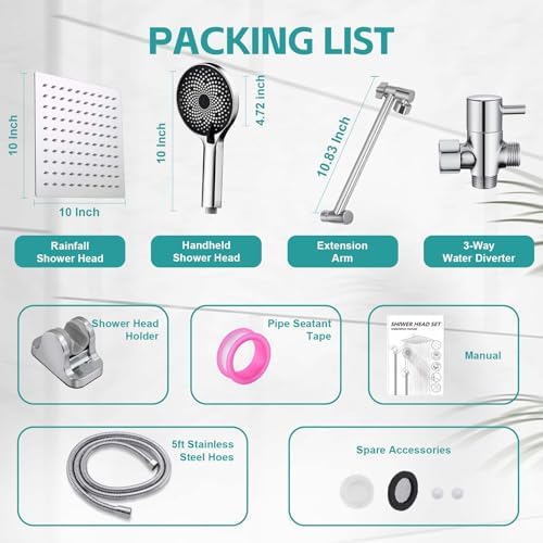 Nottia 10 Inch Rain Shower Head with Handheld Spray Combo