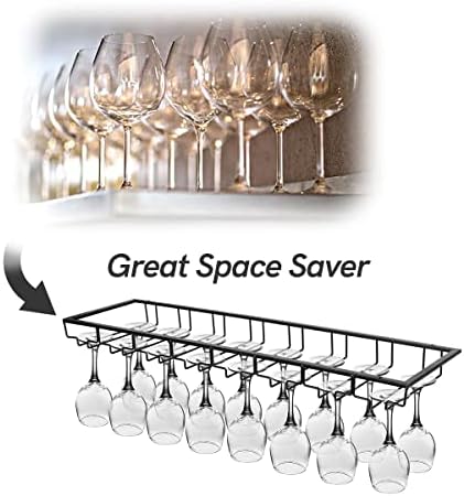 Xverycan 8 Row Wine Glass Rack Metal Stemware Holder with Screws Black