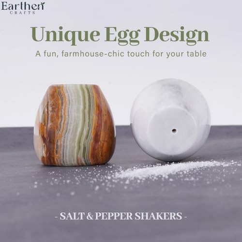 EARTHEN CRAFTS Marble Salt Pepper Egg Shape Set of 2