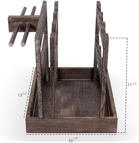 Rustic State Burnt Brown Wood Wine Rack for 6 Bottles 4 Glasses
