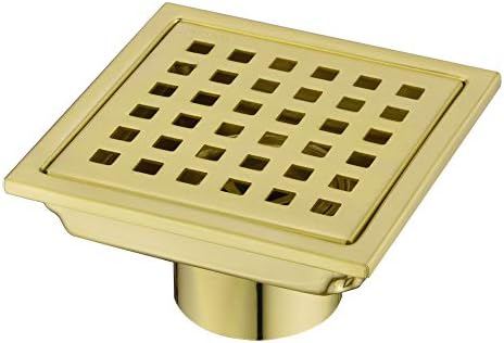 4 Inch Square Shower Drain with Brushed Gold Finish 1