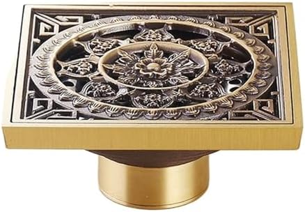 FYPERTY Shower Floor Drain 100mm100mm Antique Brass Carved Flower