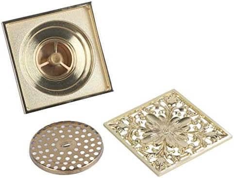 Topyond Brass Square Shower Drain with Antique Design