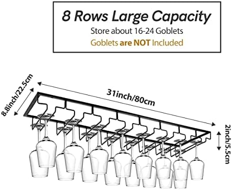 Xverycan 8 Row Wine Glass Rack Metal Stemware Holder with Screws Black
