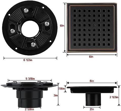 SaniteModar 6 Inch Shower Floor Drain with Flange and Removable Grid Panel