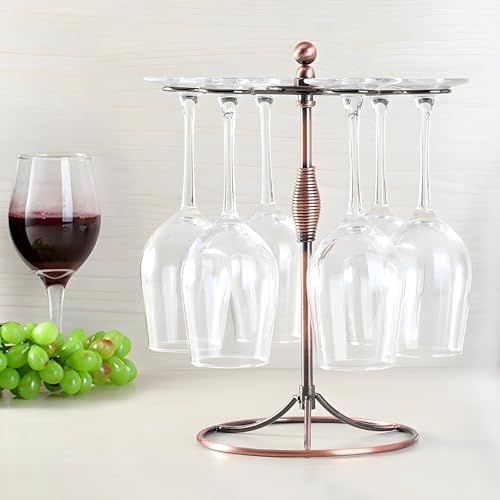 GeLive Bronze Wine Glass Holder Stand 6 Hooks Antiqued Artistic Style