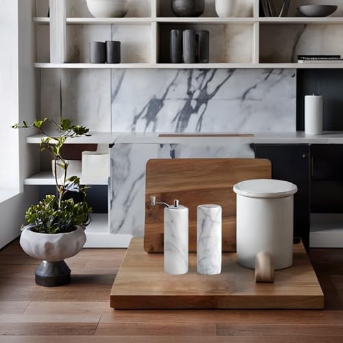 White Columnar Marble Salt Pepper Shaker Set