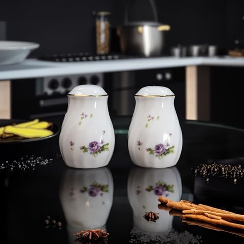 Lynns Paradise Lucinda Purple Gold Salt Pepper Shakers Set of 2
