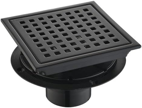 6 Inch Square Shower Drain with Hair Strainer and Flange