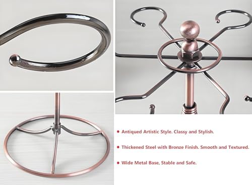 GeLive Bronze Wine Glass Holder Stand 6 Hooks Antiqued Artistic Style