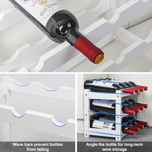 VASMIA Bamboo Wine Rack 12 Bottles 3-Tier White