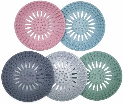 Drain Hair Catcher Set 5 Pieces in Green Blue Pink Grey Light Grey