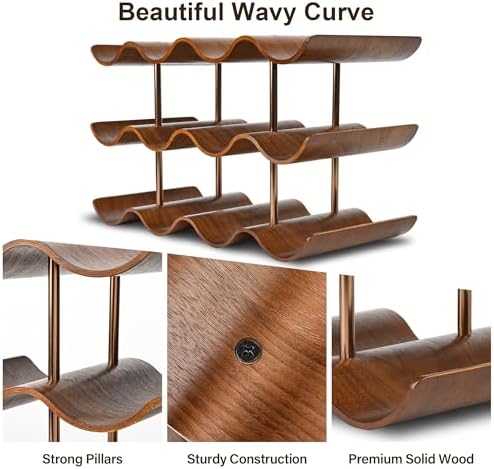 TRUDING 12-Bottle Wavy Walnut Wine Rack