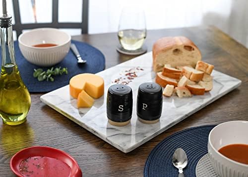 Nat Jules Raw Bottom Black Ceramic Salt Pepper Shaker Set