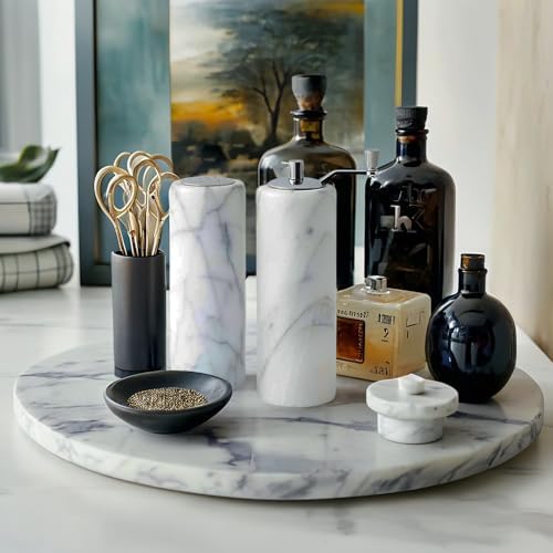 White Columnar Marble Salt Pepper Shaker Set