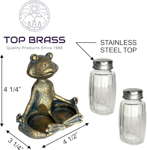Top Brass Yoga Frog Salt Pepper Set 1
