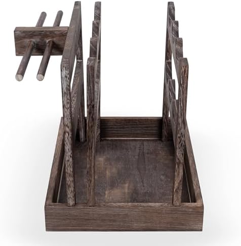 Rustic State Burnt Brown Wood Wine Rack for 6 Bottles 4 Glasses