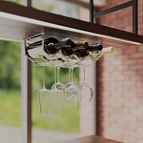 Wallniture Piccola Under Cabinet Wine Rack and Glasses Holder