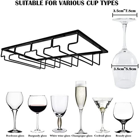 4 Rows Wine Glass Rack Under Cabinet 2 Packs Stemware Holder
