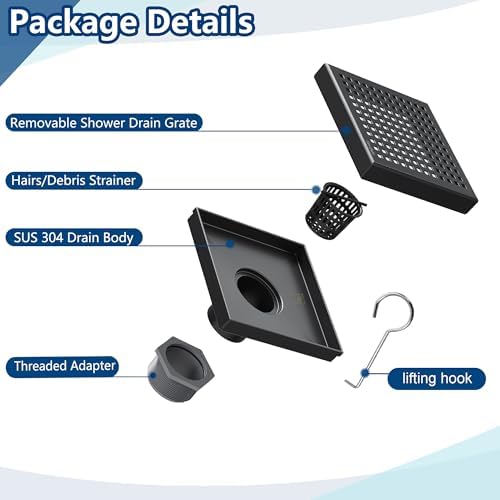 Neodrain 6 Square Shower Drain with Matte Black Hair Strainer