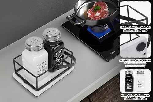 Livabber 2 Salt Pepper Shakers with Marble Holder Set