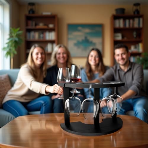 Lacinoeo Wood Wine Glass Rack for 4 Glasses Black 1