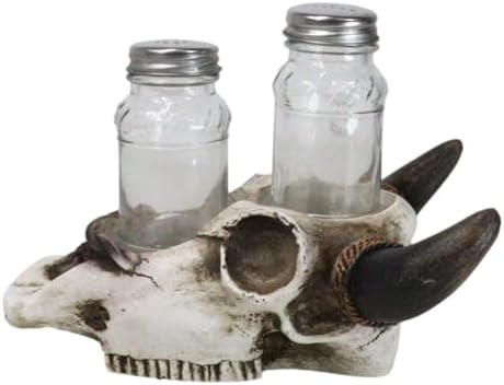 Ebros Gift Rustic Western Cow Skull Salt Pepper Shaker Set