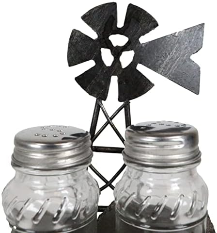 Ebros Gift 6-Tall Rustic Windmill Salt and Pepper Shaker Holder Set