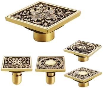 Follumn Antique Brass Flower Art Floor Drain Strainer 10x10cm