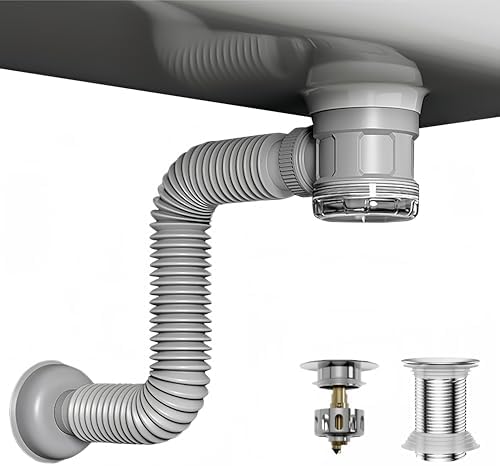 JHBKing Bathroom Sink Drain Kit with Flexible Pipe 1