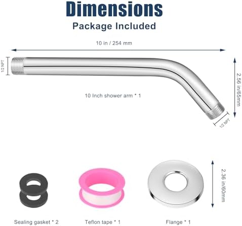 10 Inch Chrome Shower Arm with Flange - Durable Wall Mount Replacement