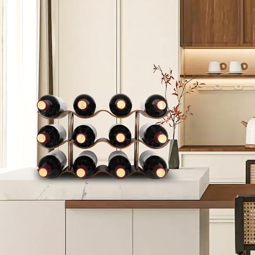 TRUDING 12-Bottle Wavy Walnut Wine Rack