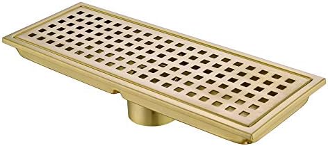 Brushed Gold Linear Drain with Removable Cover Grid 12in x 43in