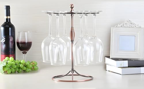 GeLive Bronze Wine Glass Holder Stand 6 Hooks Antiqued Artistic Style