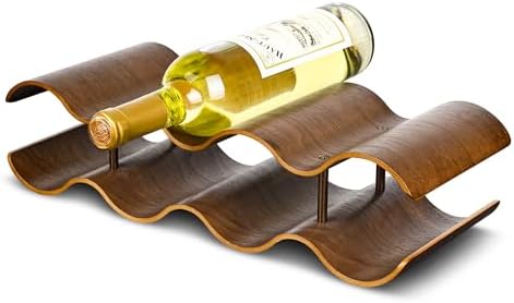 TRUDING 7 Bottle Tabletop Wine Rack - 2 Tier Walnut Wavy Holder Stand