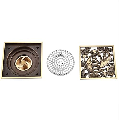 Fafeicy Antique Brass Drain with Removable Cover Grid 43x43x28in Tile Insert