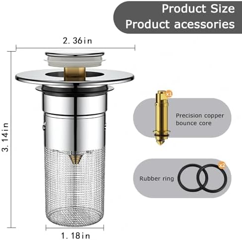 Bathroom Sink Drain Strainer - Pop Up Bounce Core Hair Catcher