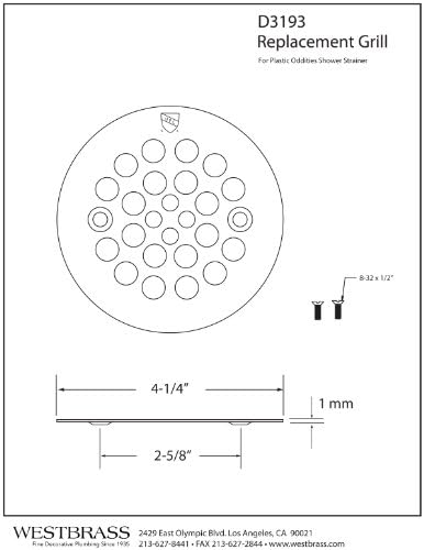 Westbrass 4-14 OD Shower Strainer Matte Black 1