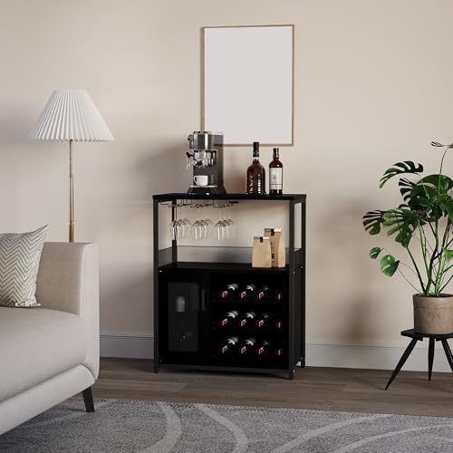 MilleLoom Wine Bar Cabinet with Glass Holder and Detachable Racks